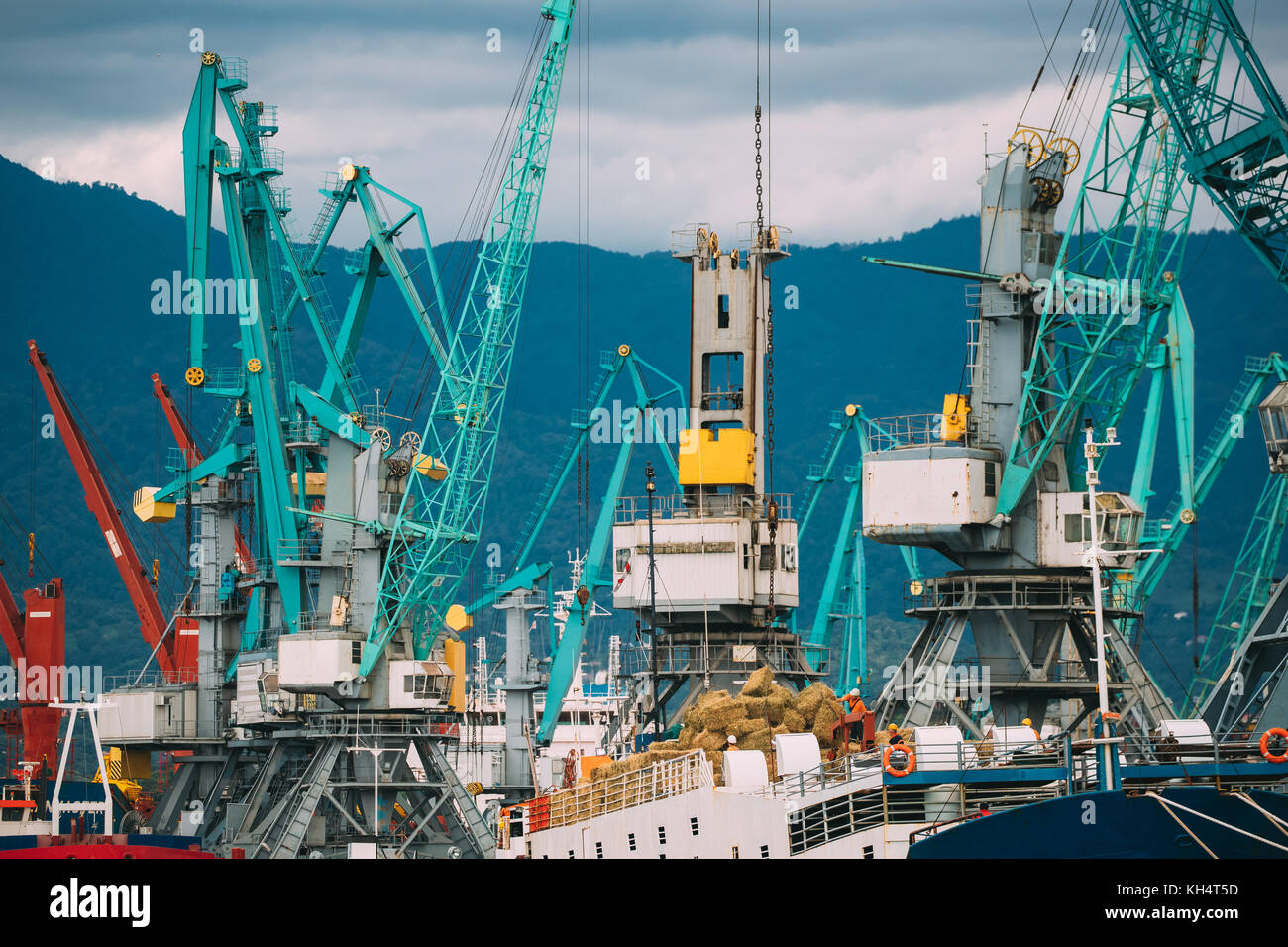 Batumi, Adjara, Old Heavy Loading Cranes Jib In Port Dock