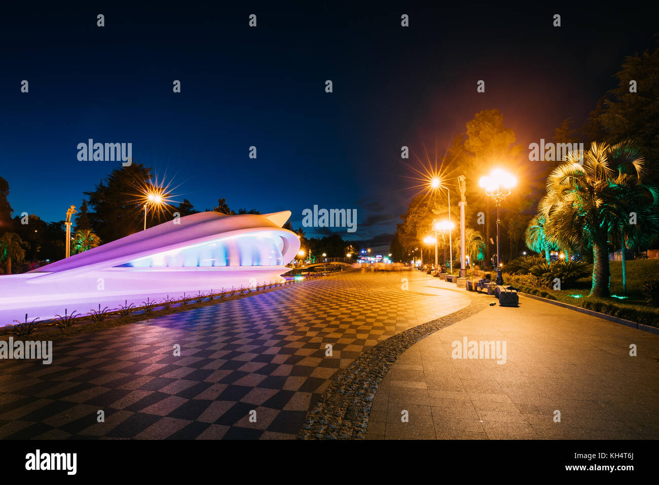 Batumi, Adjara, Georgia. Civil Registration On Batumi Boulevard In Night Illuminations Lights. Stock Photo