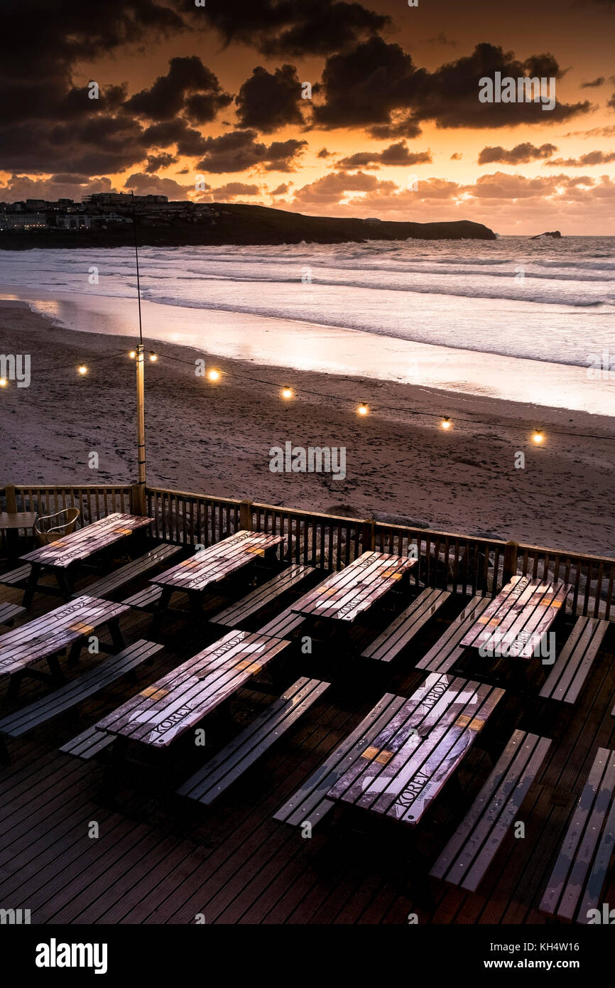 Sunset over Fistral Beach in Newquay Cornwall. Stock Photo