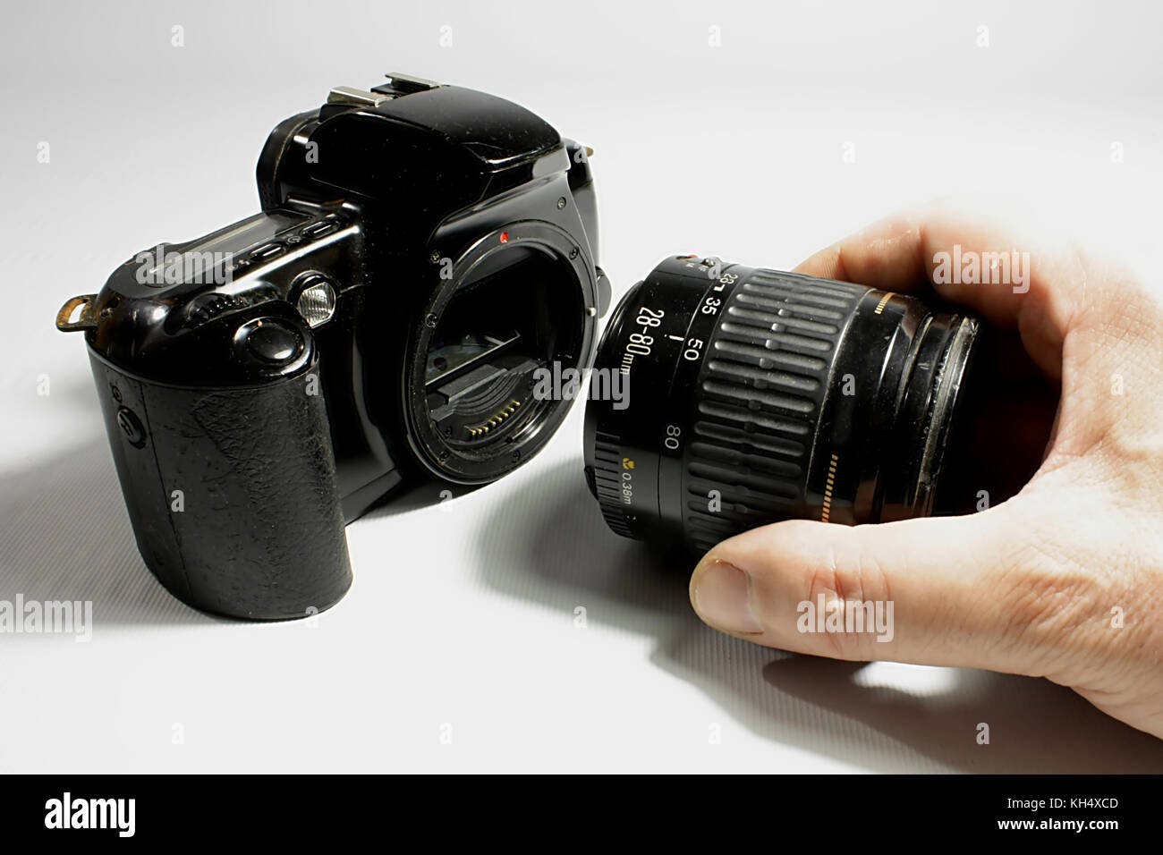 Replace Reflex Camera Lens Stock Photo