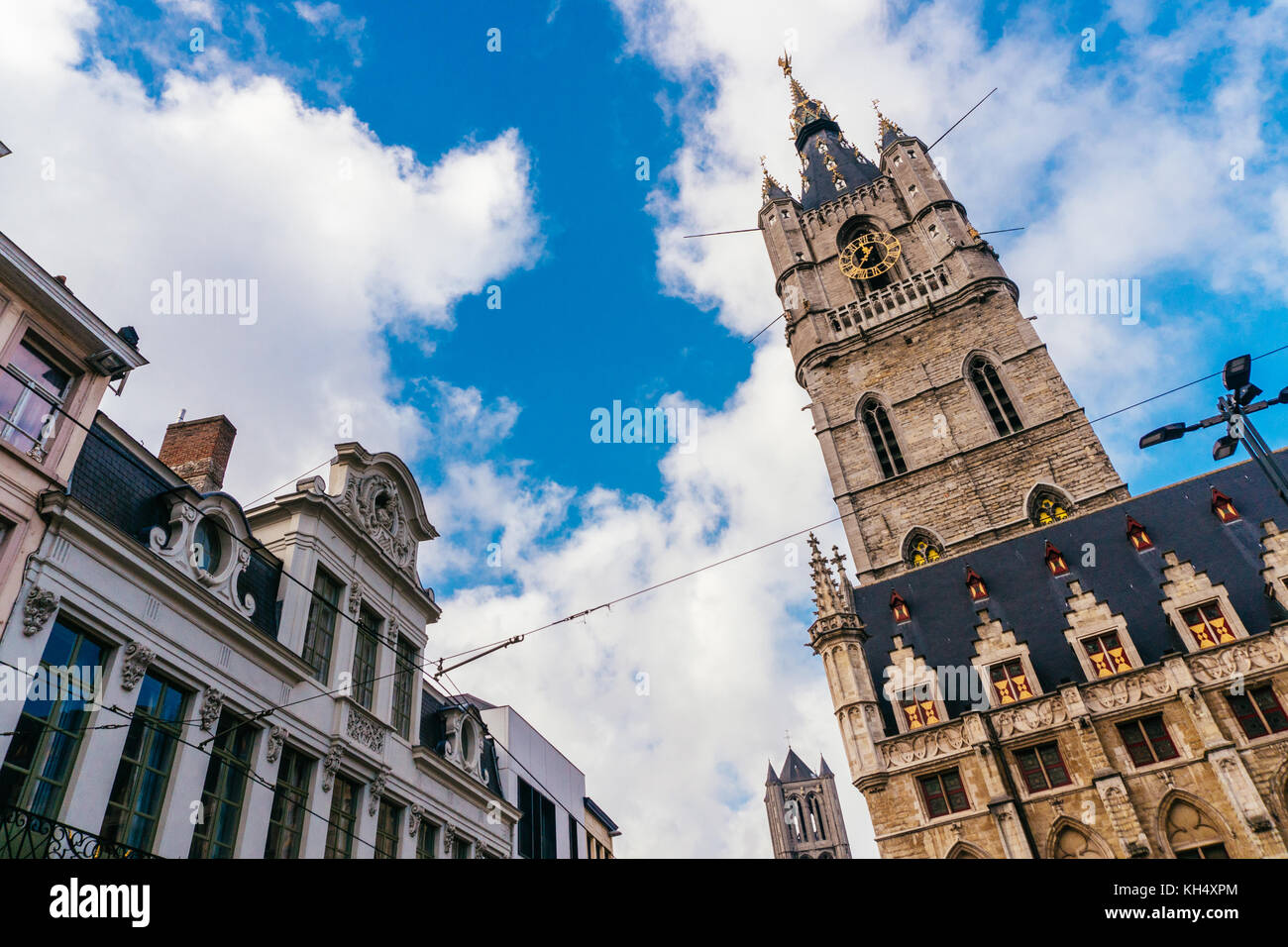 GHENT, BELGIUM - November, 2017: Architecture of Ghent city center. Ghent is medieval city and point of tourist destination in Belgium. Stock Photo