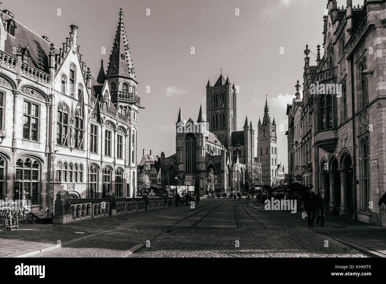 GHENT, BELGIUM - November, 2017: Architecture of Ghent city center. Ghent is medieval city and point of tourist destination in Belgium. Stock Photo