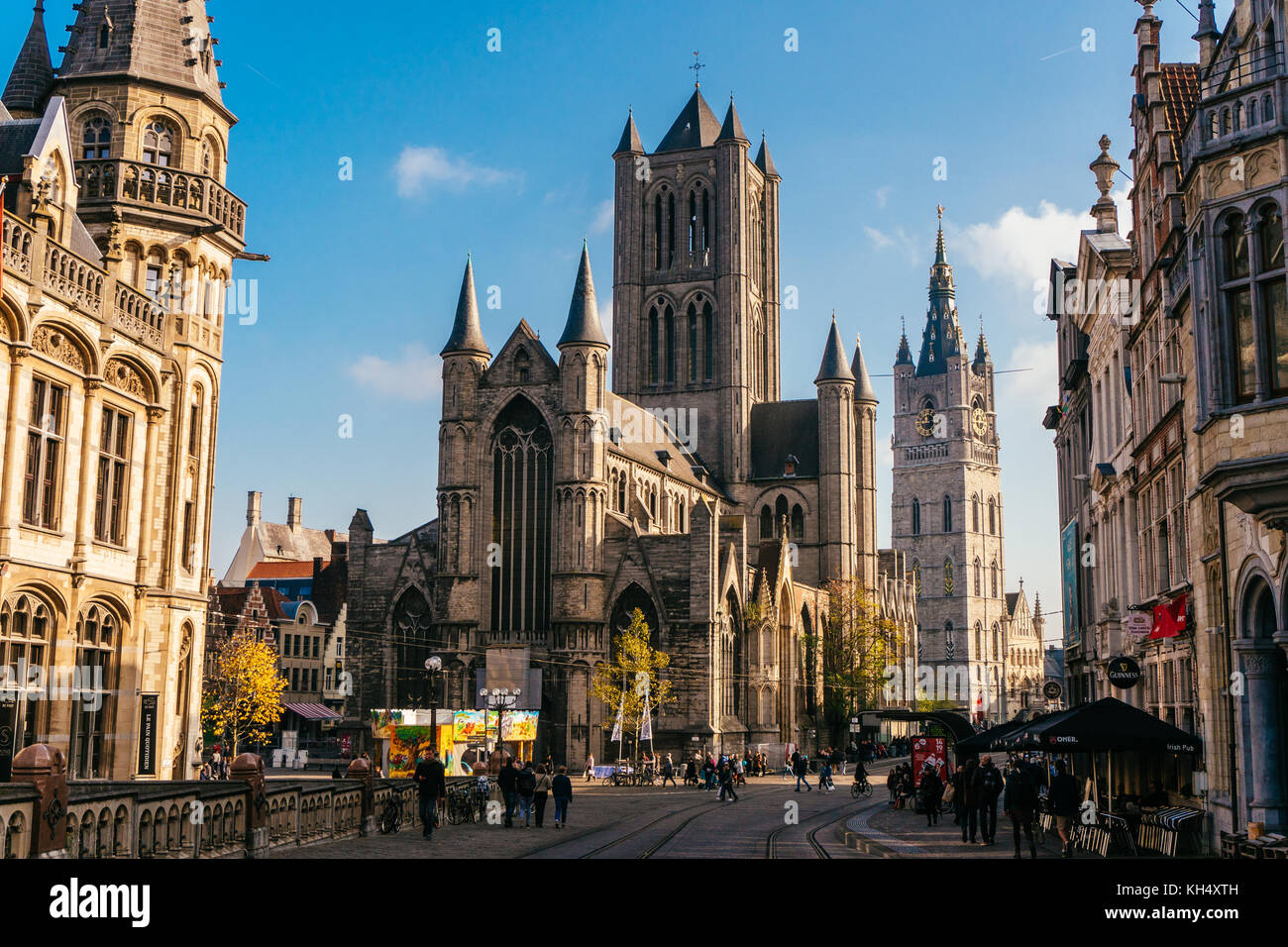 GHENT, BELGIUM - November, 2017: Architecture of Ghent city center. Ghent is medieval city and point of tourist destination in Belgium. Stock Photo