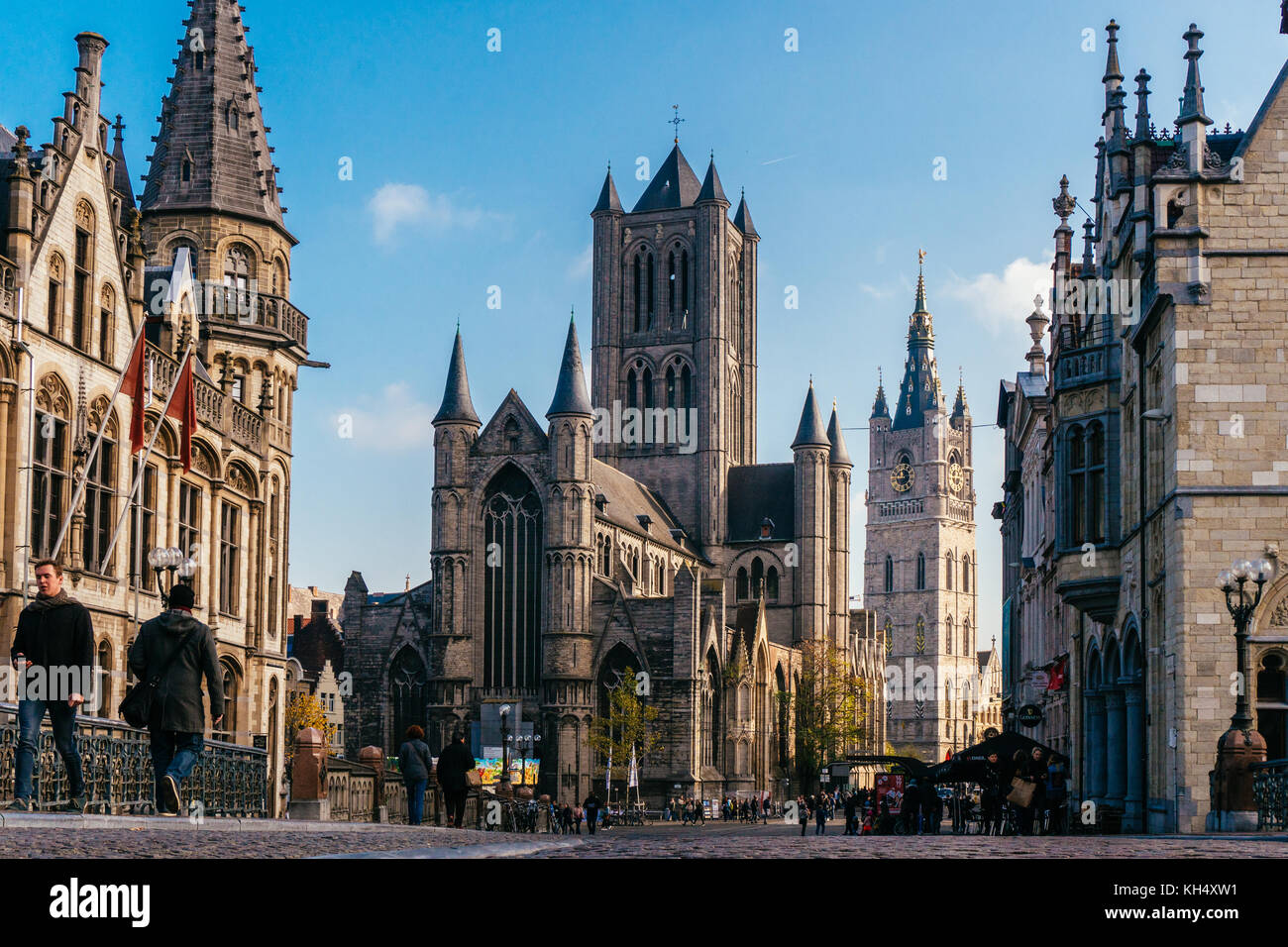 GHENT, BELGIUM - November, 2017: Architecture of Ghent city center. Ghent is medieval city and point of tourist destination in Belgium. Stock Photo