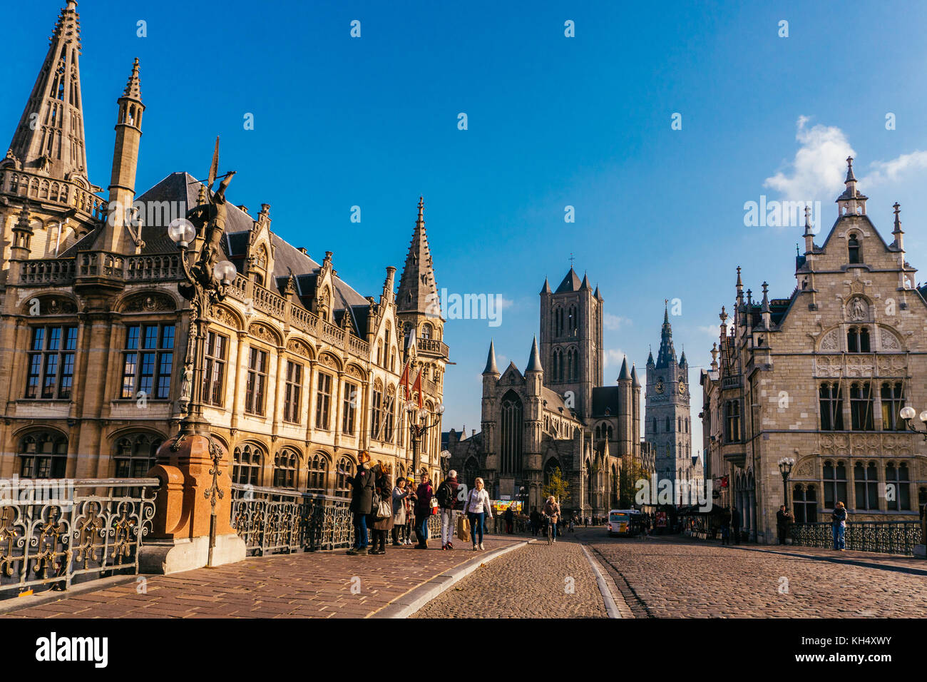 GHENT, BELGIUM - November, 2017: Architecture of Ghent city center. Ghent is medieval city and point of tourist destination in Belgium. Stock Photo