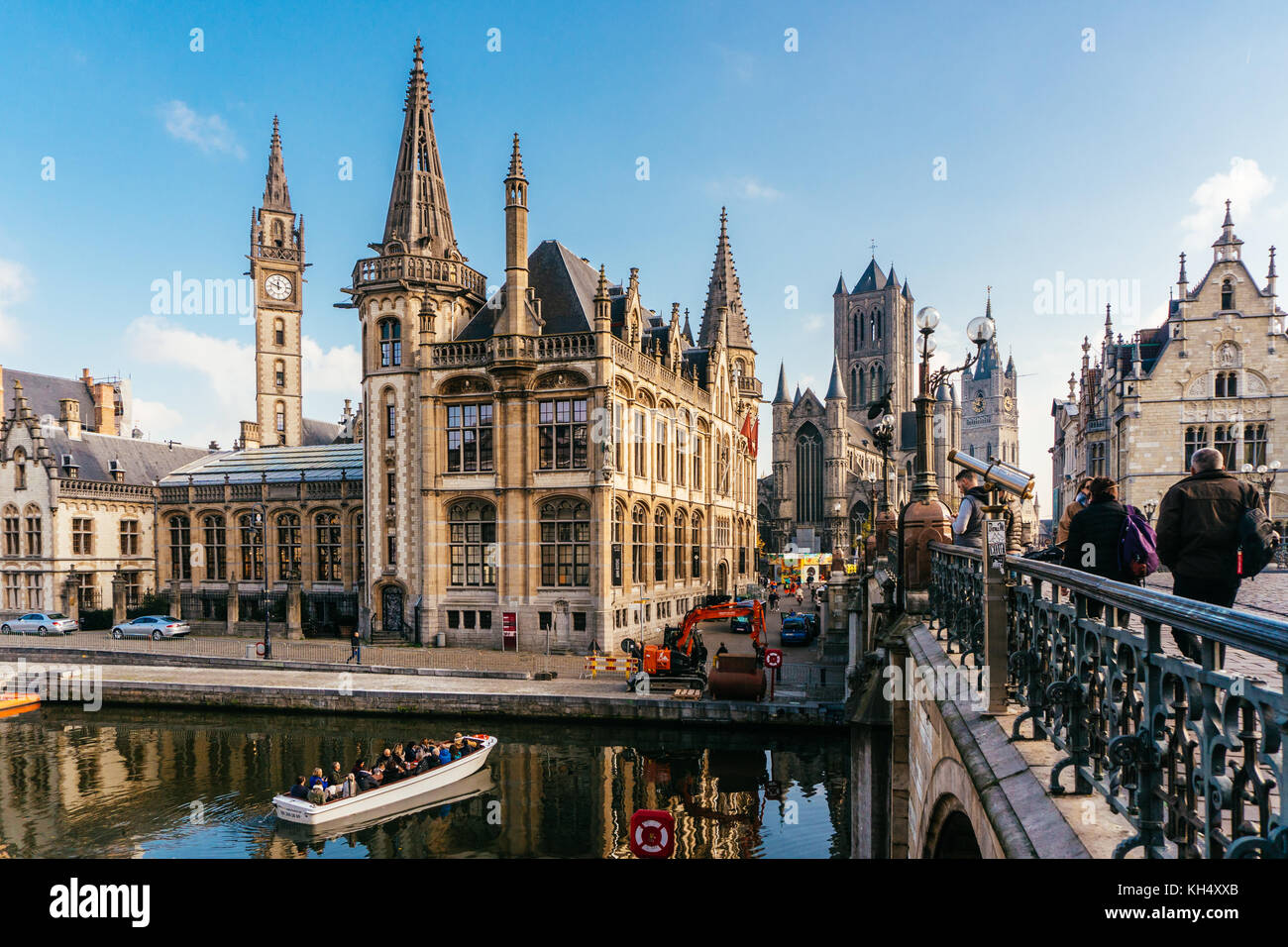 GHENT, BELGIUM - November, 2017: Architecture of Ghent city center. Ghent is medieval city and point of tourist destination in Belgium. Stock Photo