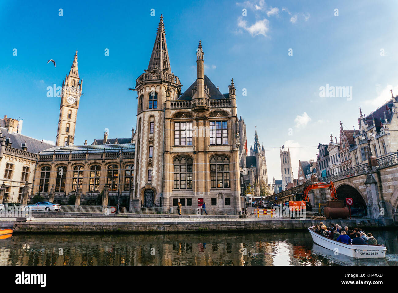 GHENT, BELGIUM - November, 2017: Architecture of Ghent city center. Ghent is medieval city and point of tourist destination in Belgium. Stock Photo