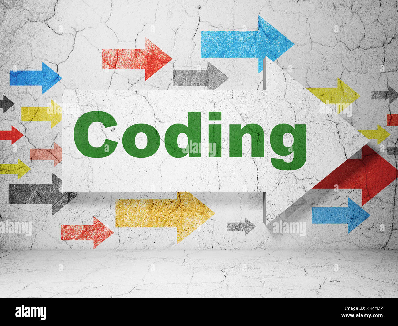 Software concept: arrow with Coding on grunge wall background Stock ...