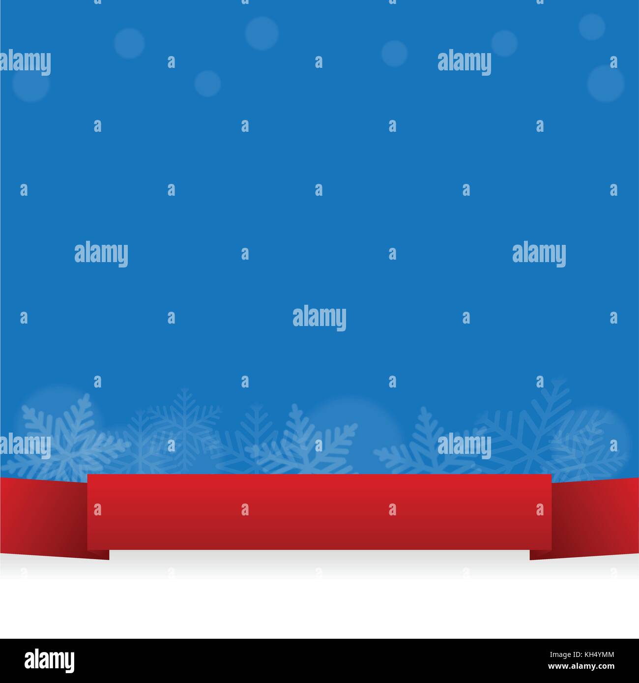 Abstract Snowflake with red ribbon on blue Background, for Christmas concept.-Papercut Design Stock Vector