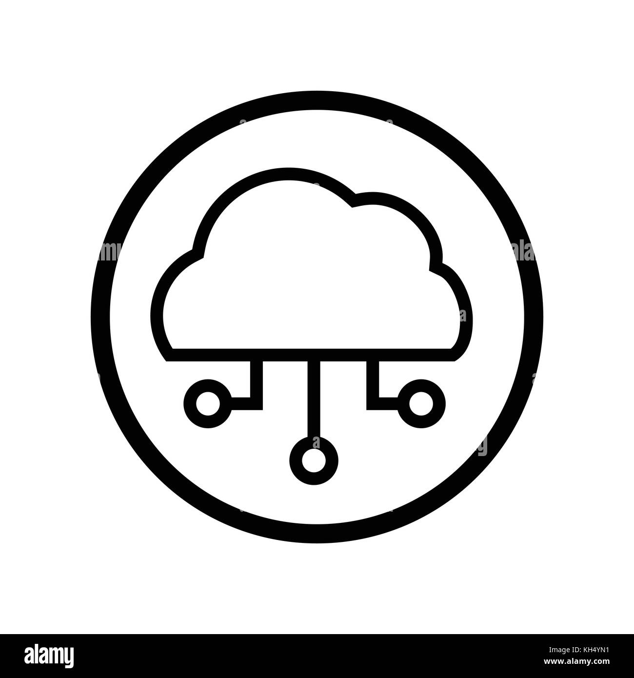 Cloud icon with circuit pattern in Circle, iconic symbol inside a circle, on white background, for Technology sign concept. Vector Iconic Design. Stock Vector