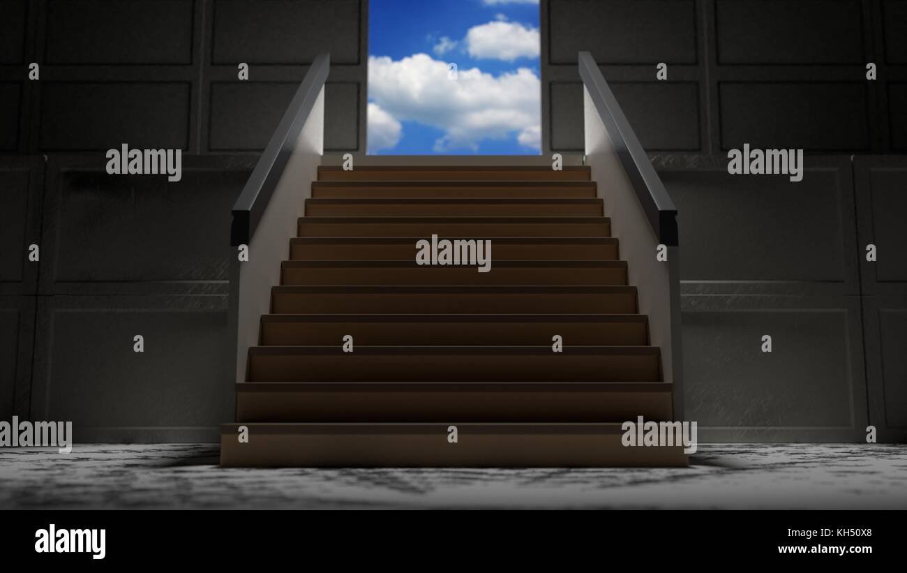 minimalism stairs into the blue sky 3d illustration Stock Photo - Alamy
