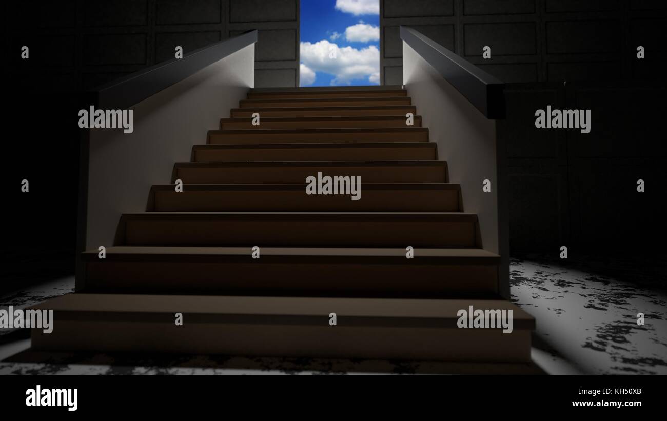 minimalism stairs into the blue sky 3d illustration Stock Photo - Alamy