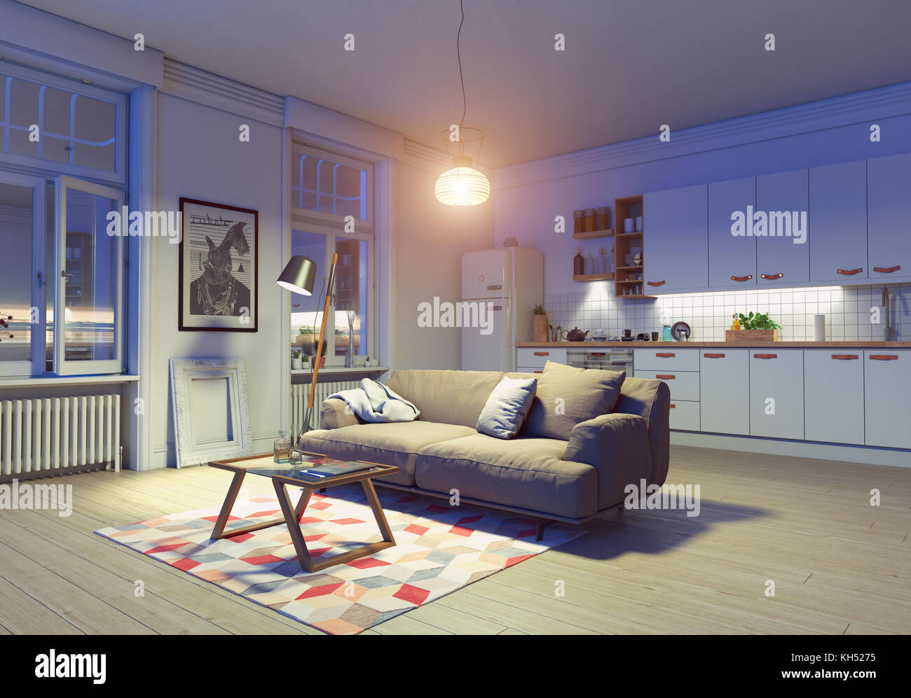 Modern Kitchen Interior Scandinavian Style Design 3d