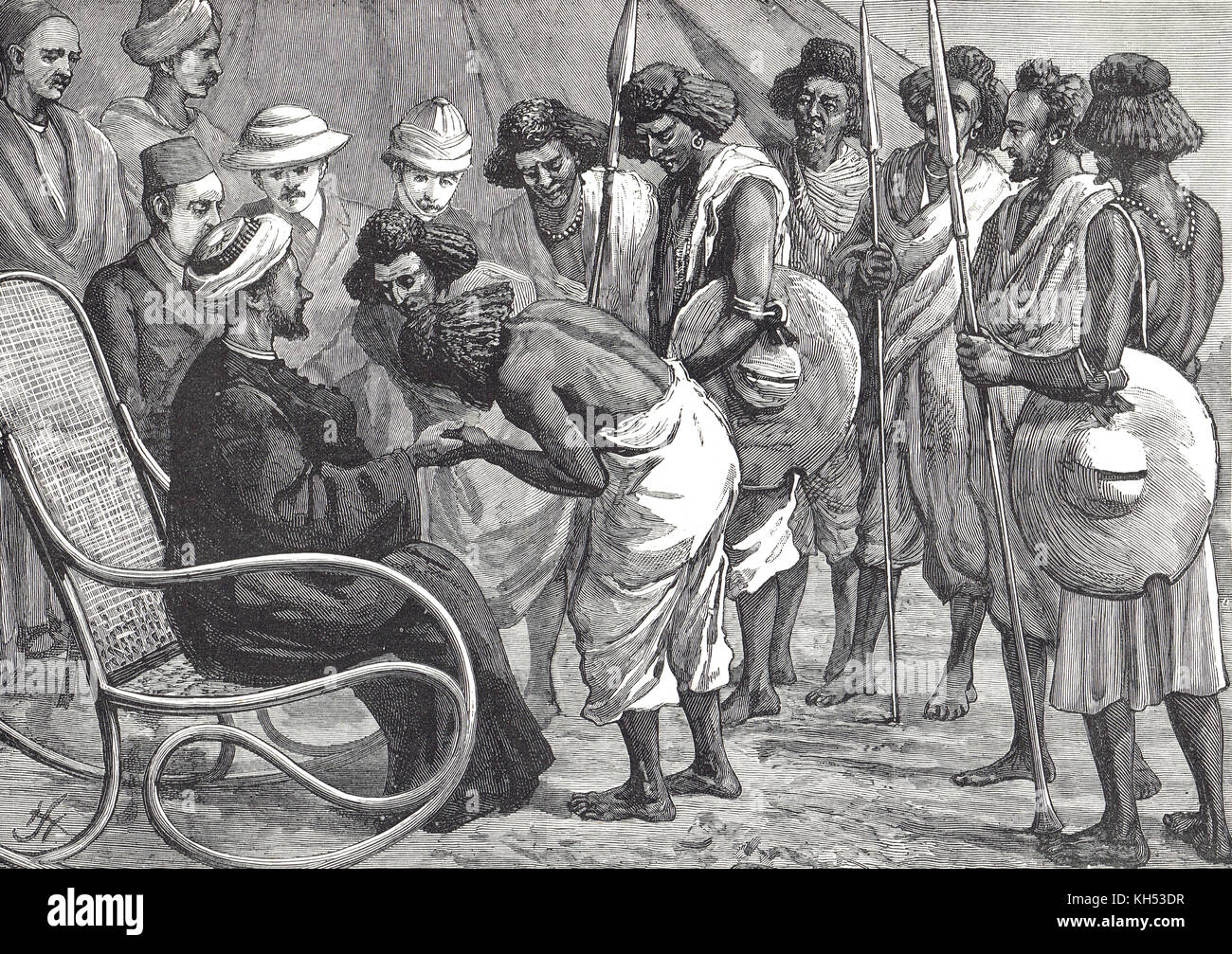 Friendly Natives doing Homage to Sheikh el Morghani, Sudan war, 1884 Stock Photo