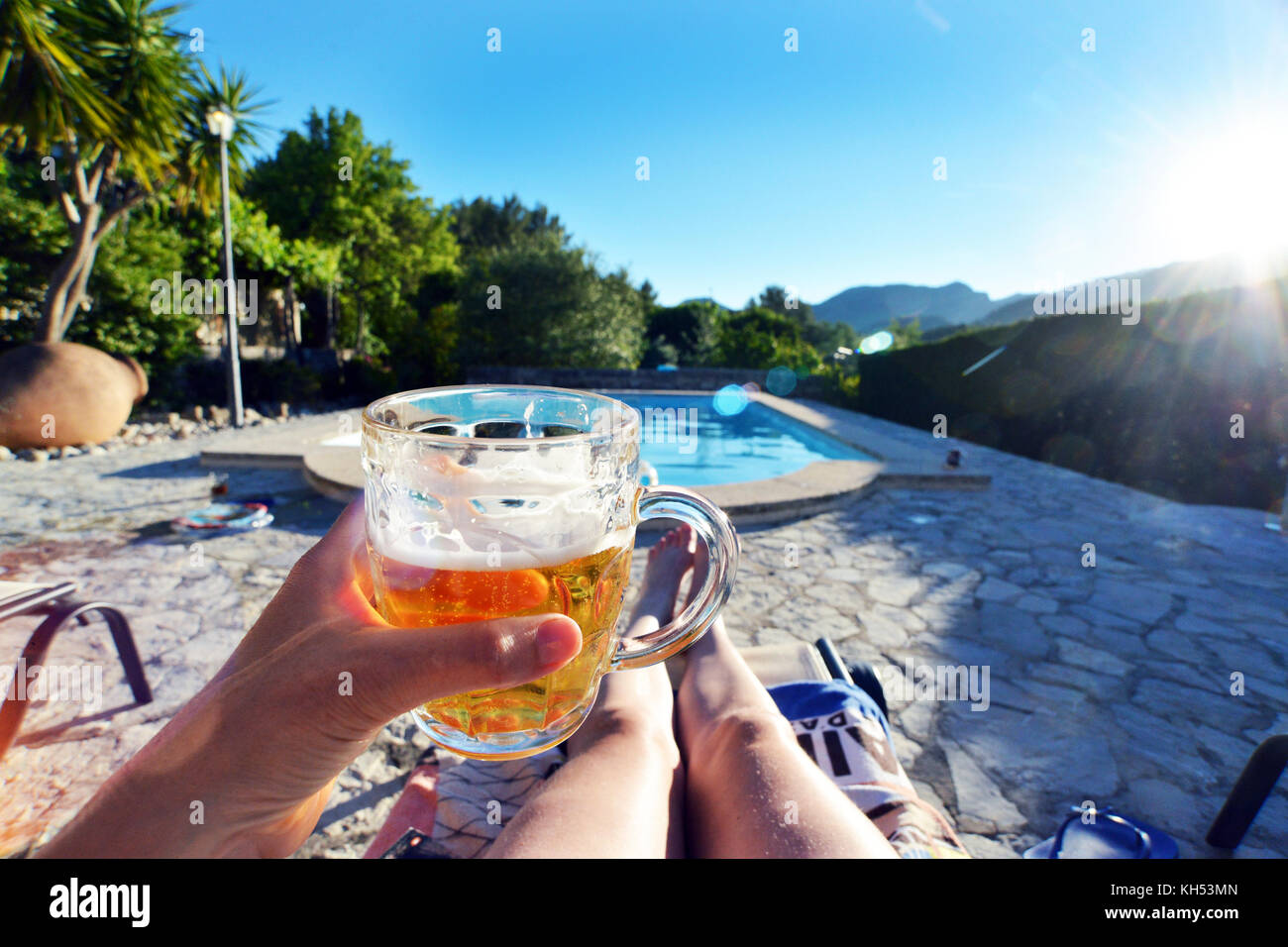 Idyllic Holiday villa with swimming pool on the Island of Mallorca Spain Stock Photo