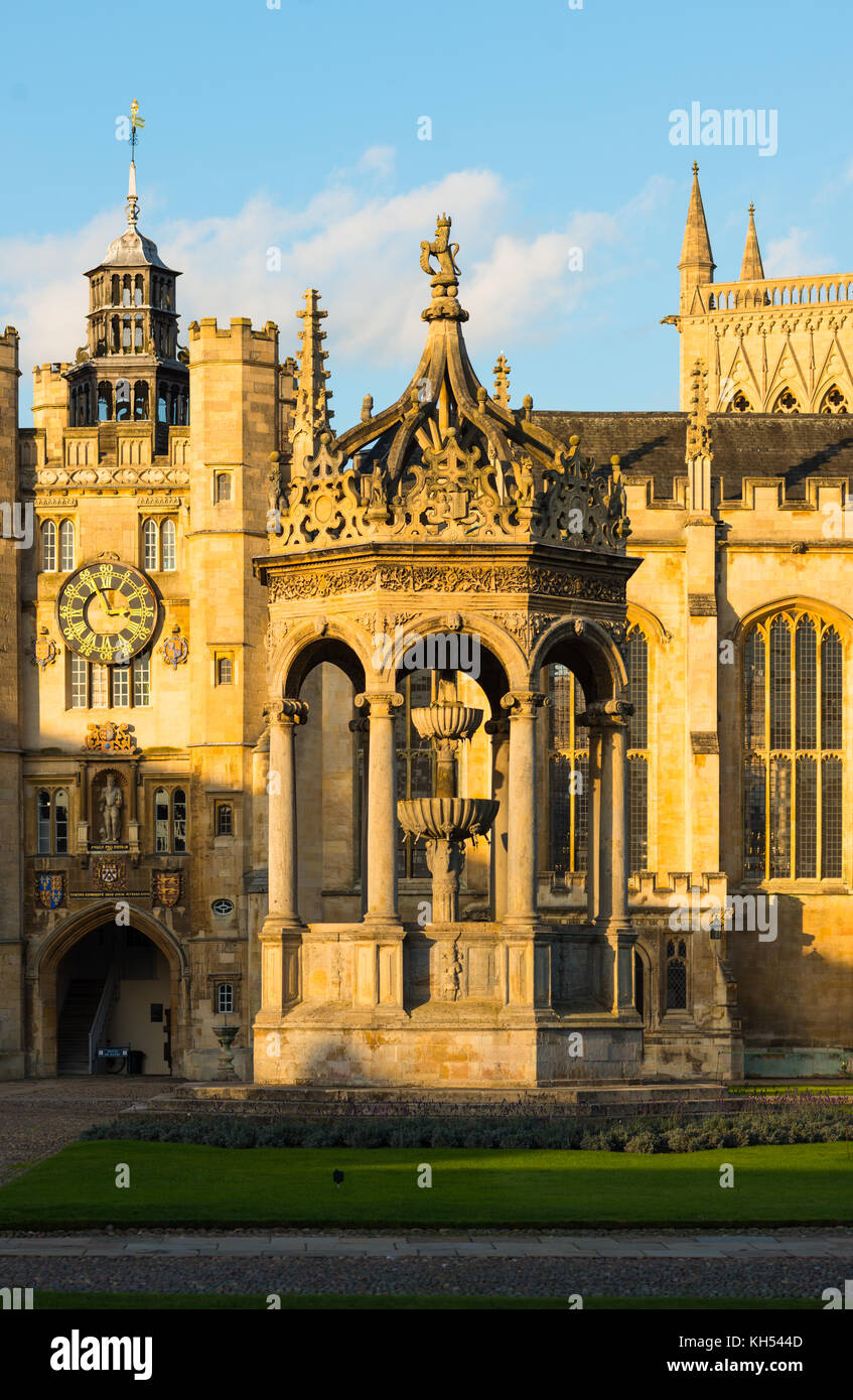 Trinity College Great Court and water fountain at Cambridge University