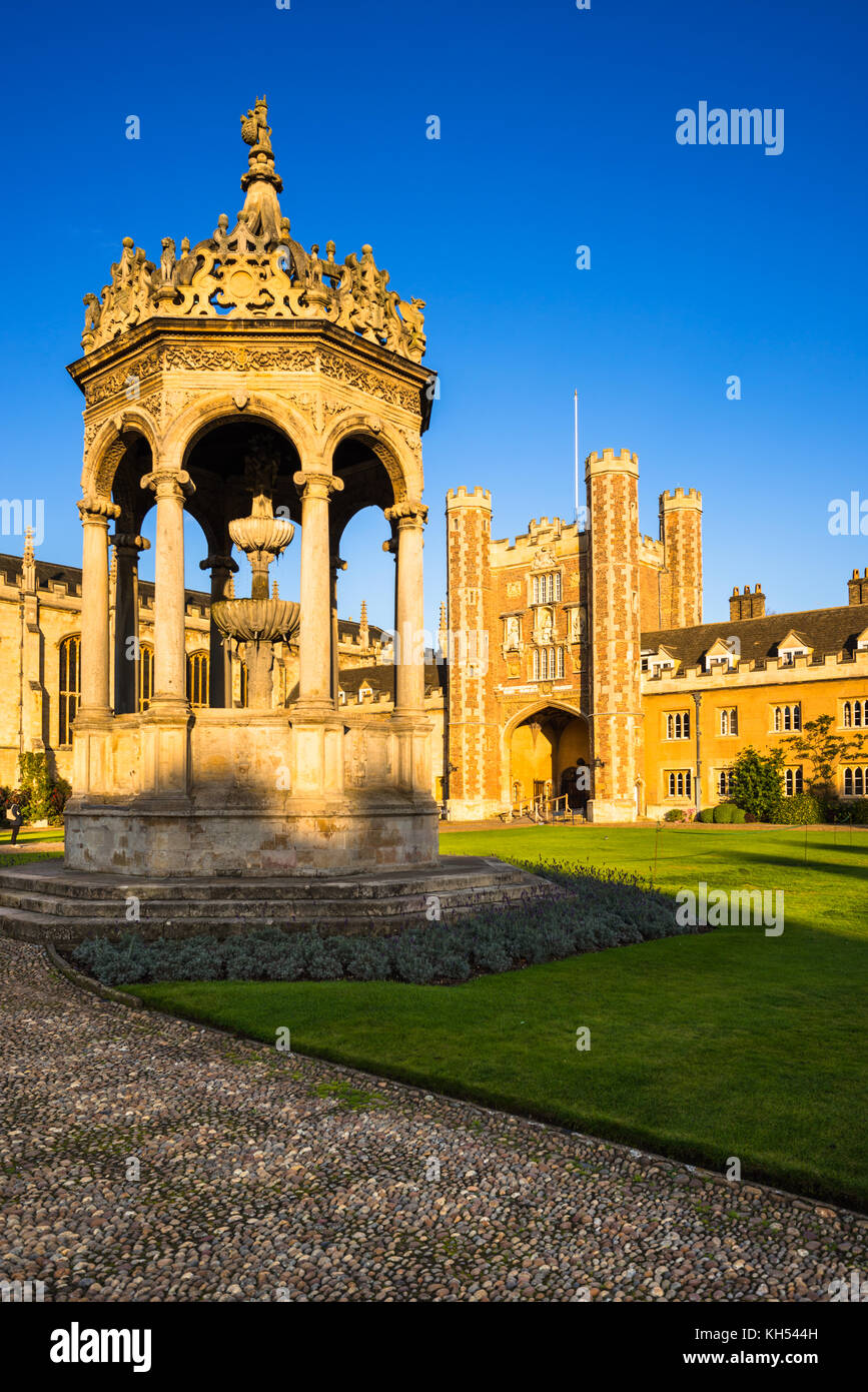 Trinity College Great Court and water fountain at Cambridge University