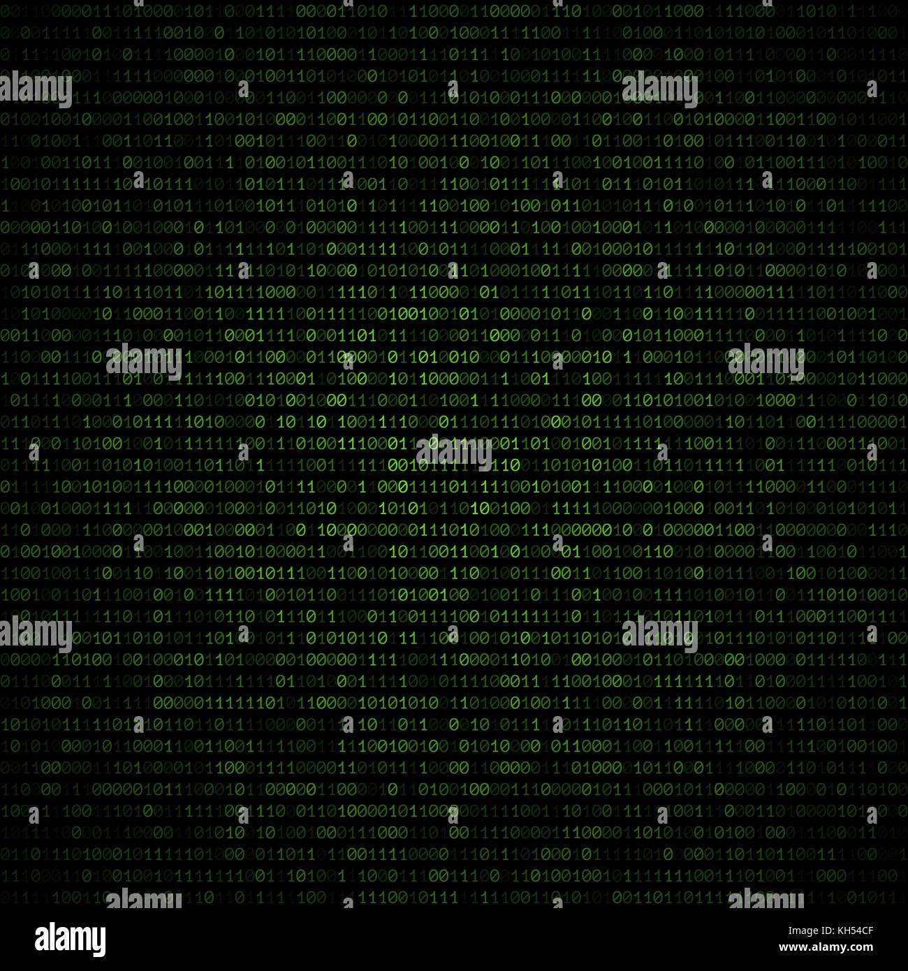 vector green color volumetric binary code decorative abstract dark background Stock Vector