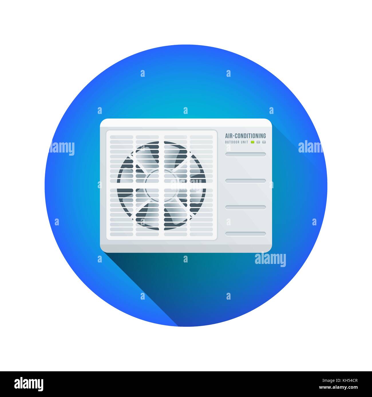 vector colorful flat design white air conditioning device outdoor unit illustration with long shadow isolated circle blue icon on white background Stock Vector