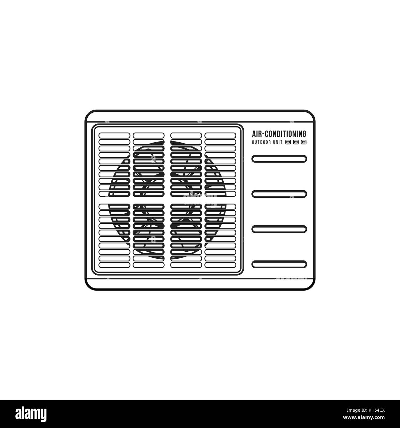 vector black monochrome outline design air conditioning device outdoor unit illustration isolated on white background Stock Vector