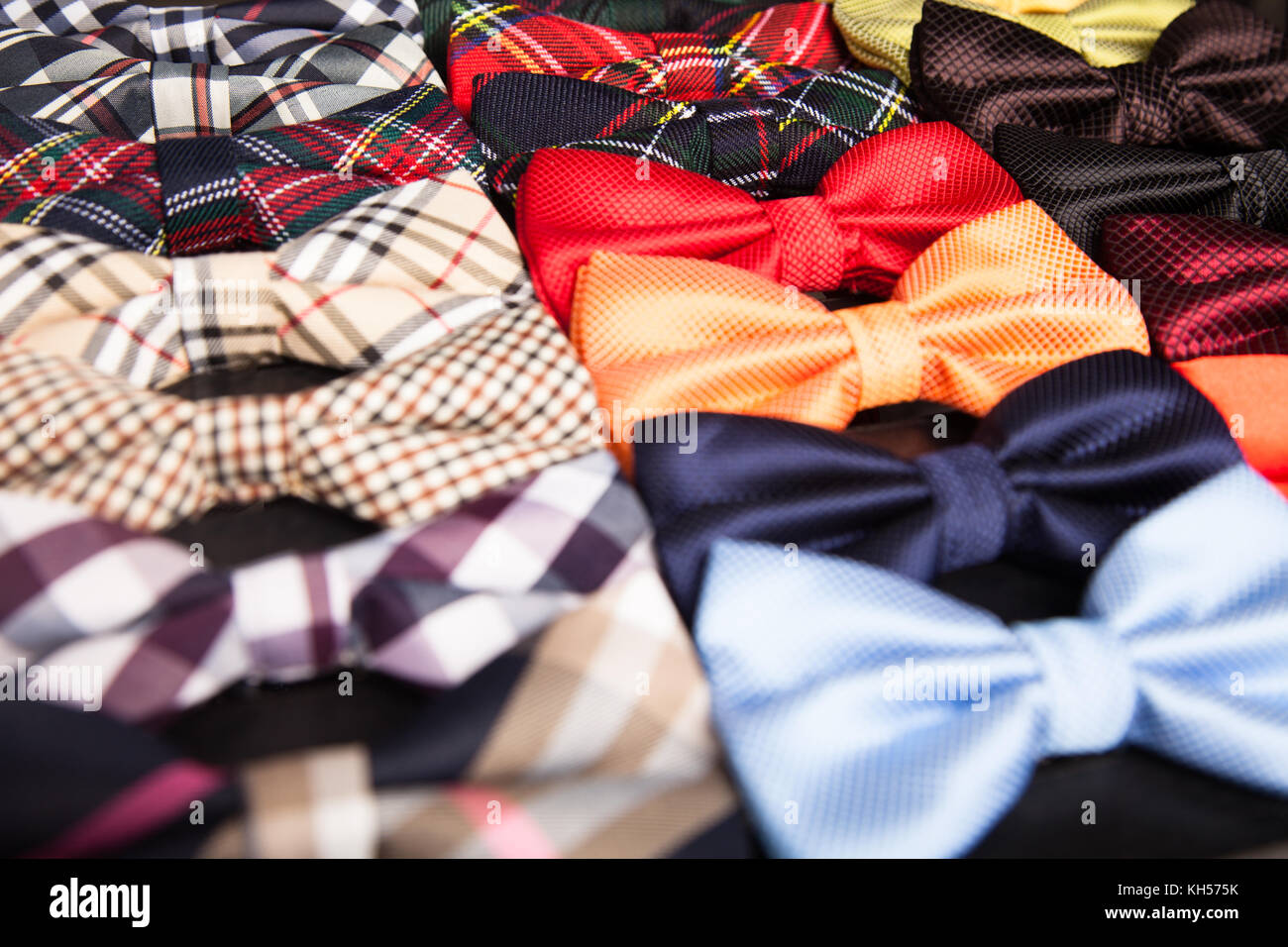 Collection elegant bow ties of various colors Stock Photo