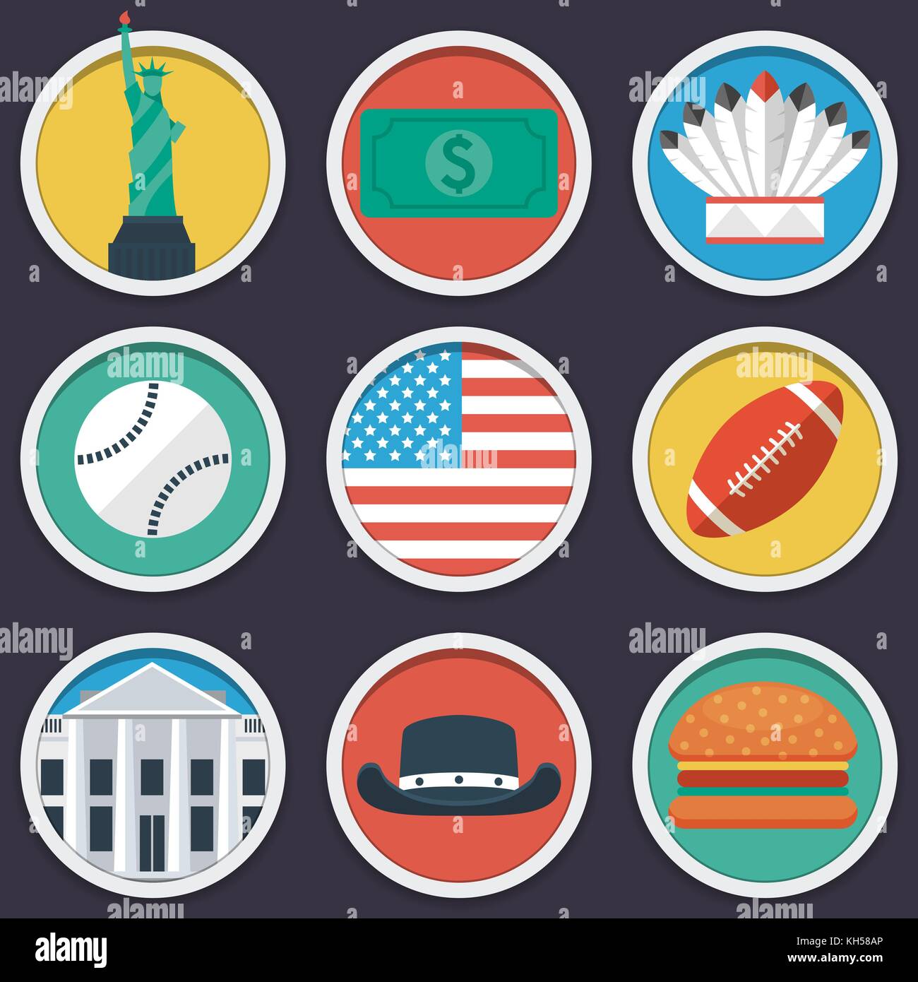 USA flat circle icon set. Vector illustration in eps10 Stock Vector ...