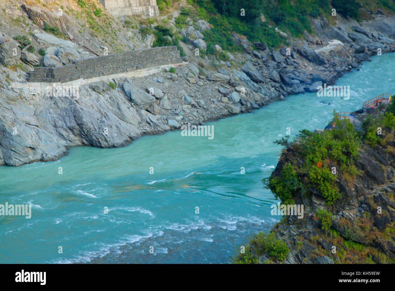 Devprayag, Alaknanda and Mandakini rivers, Ganga's birthplace - Confluence of Alaknanda Saraswati (Copyright © Saji Maramon) Stock Photo