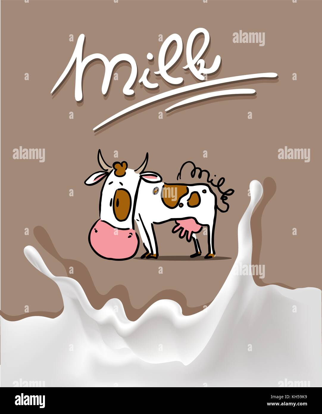 splash milk design with cow cartoon and milk symbol - vector illustration Stock Vector