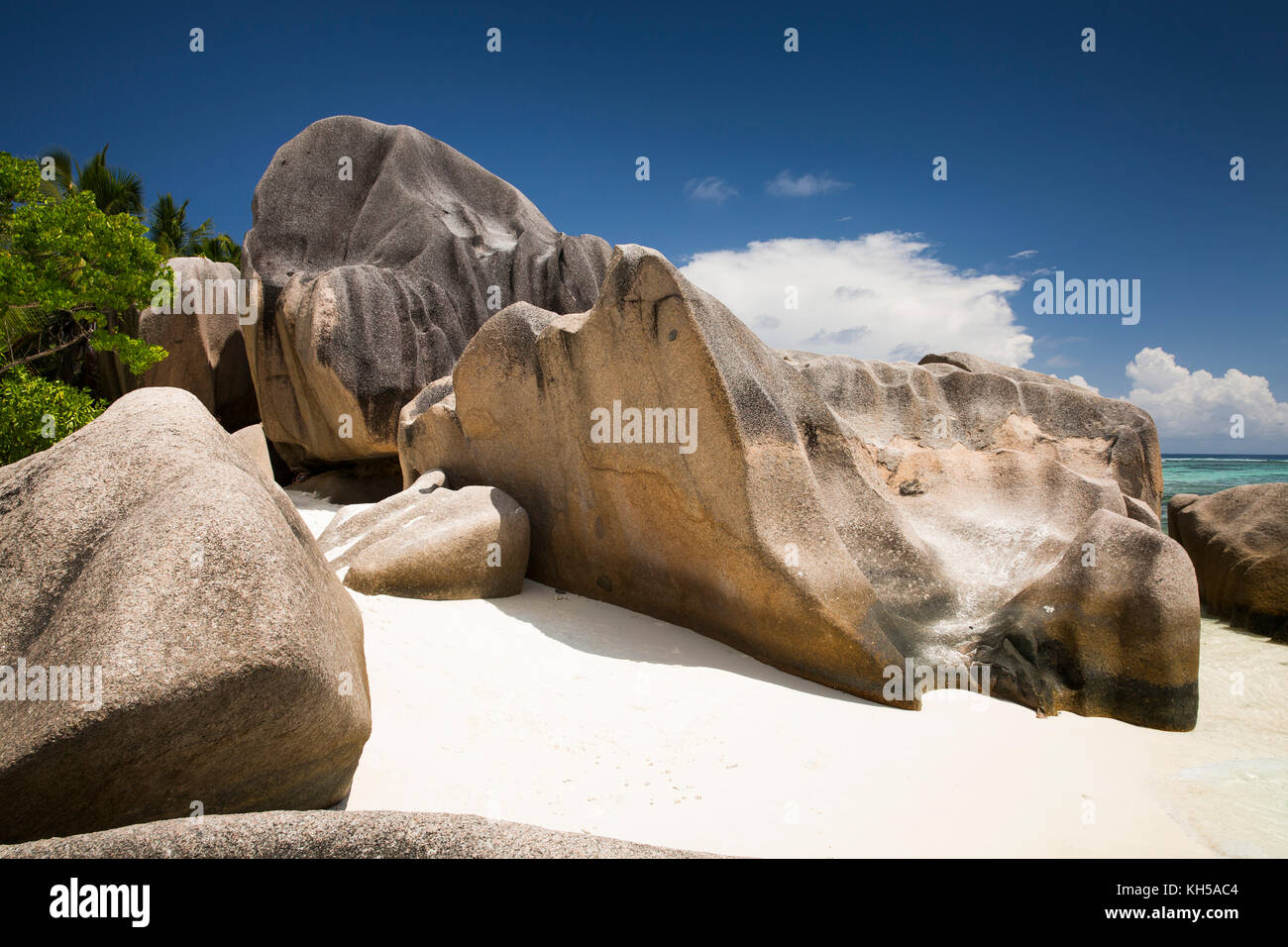 The Seychelles, La Digue, L’Union Estate, rocks at Anse Source d’Argent beach Stock Photo