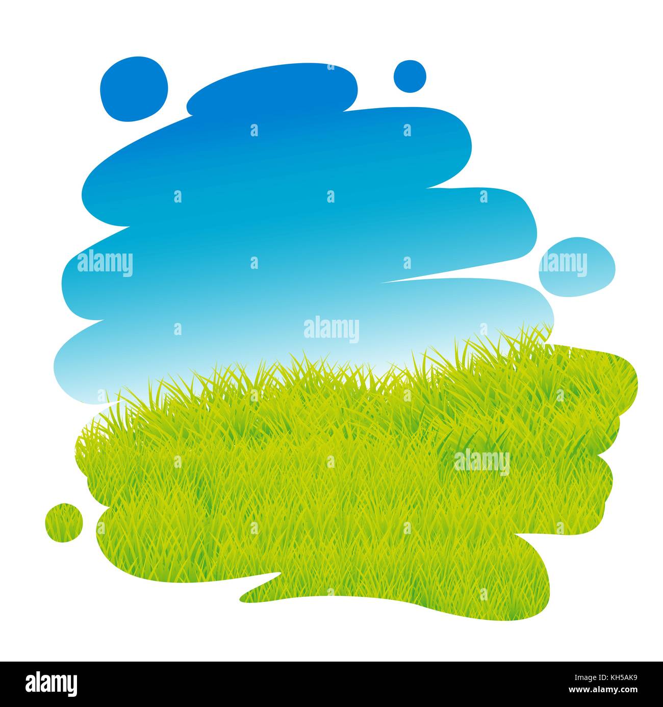 painted green grass and blue sky landscape - vector illustration Stock ...