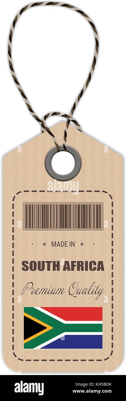 Hang Tag Made In South Africa With Flag Icon Isolated On A White Background. Vector Illustration. Stock Vector