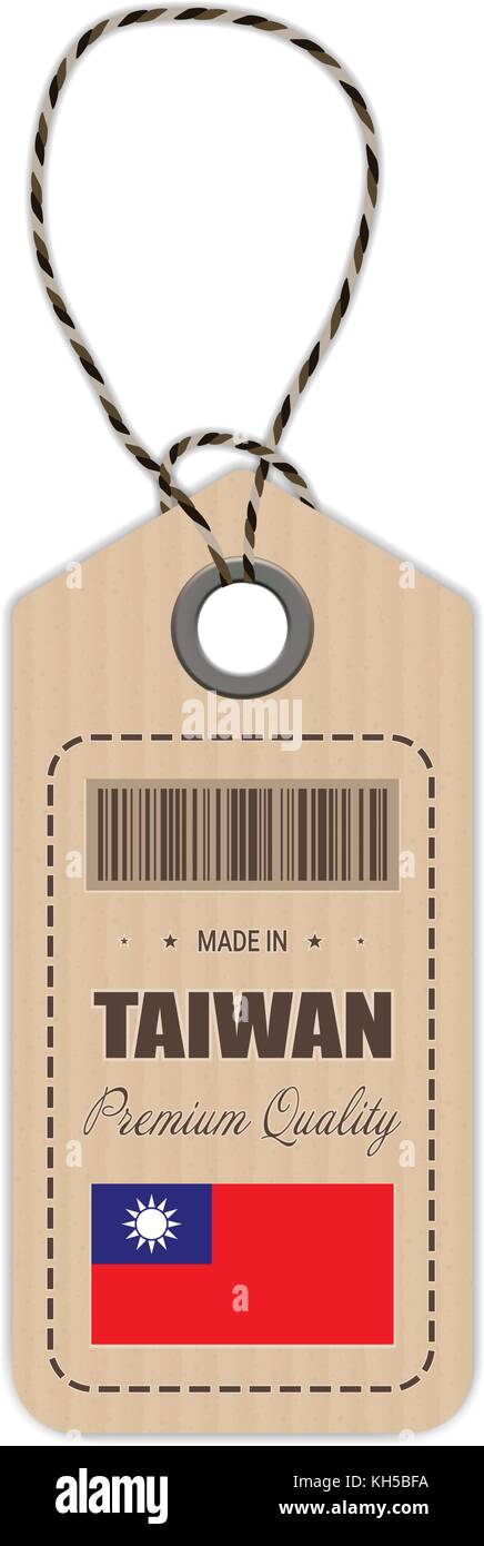 Hang Tag Made In Taiwan With Flag Icon Isolated On A White Background. Vector Illustration. Stock Vector