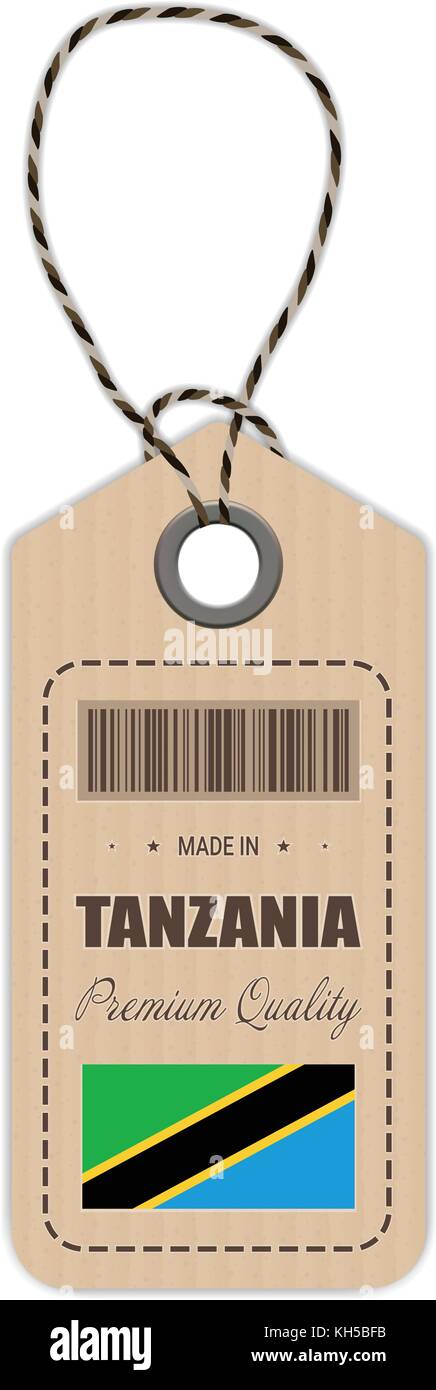 Hang Tag Made In Tanzania With Flag Icon Isolated On A White Background. Vector Illustration. Stock Vector