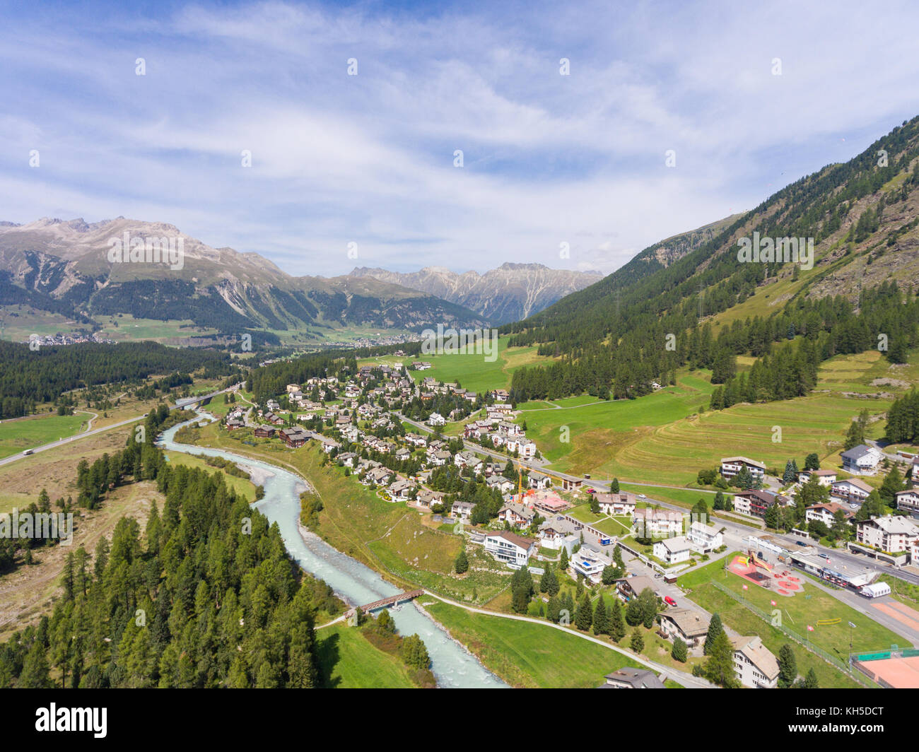 Engadine Valley, alpine village of Pontresina Stock Photo