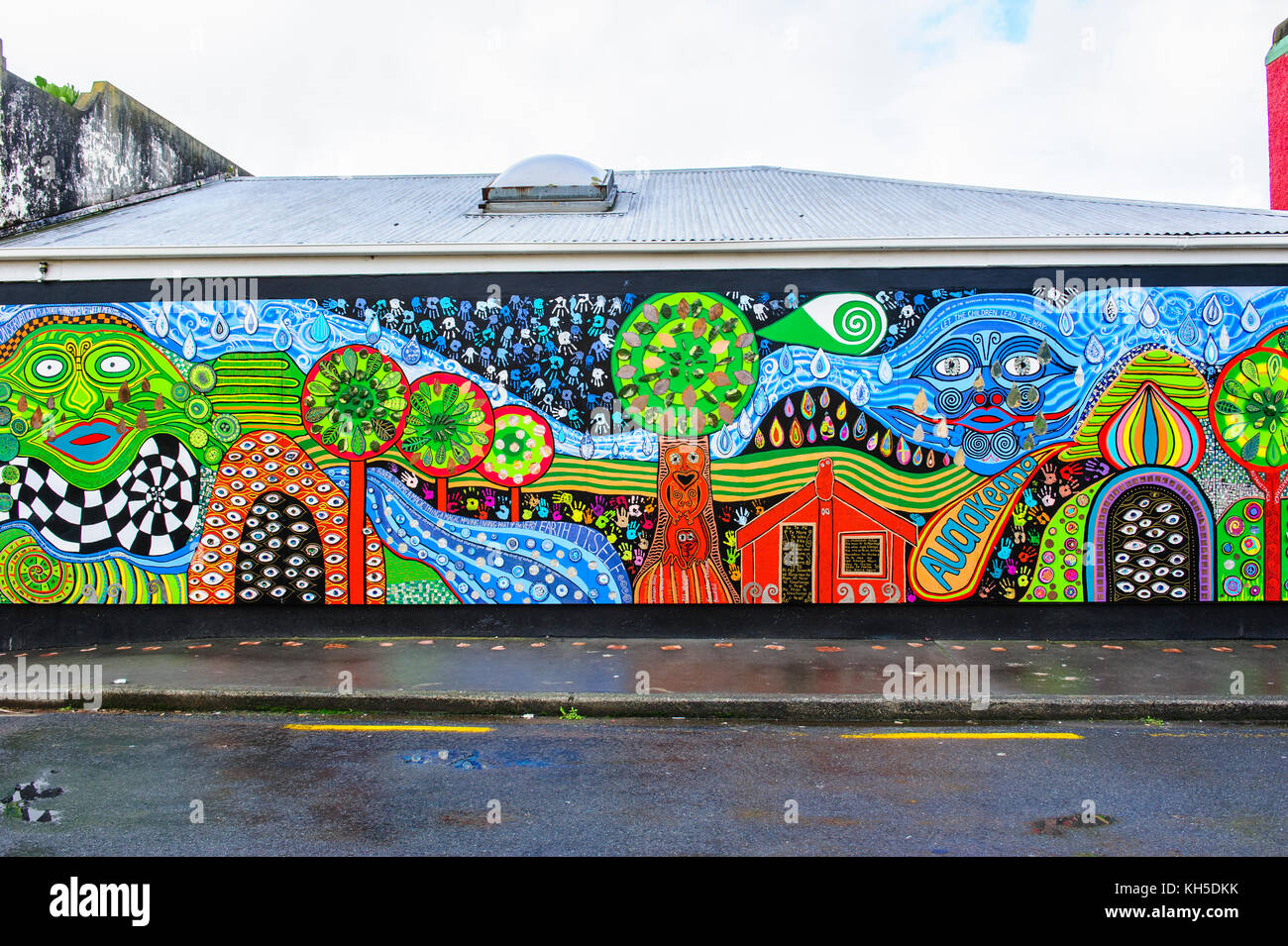 Hundertwasser wall painting in Kawakawa, North Island, New Zealand Stock Photo