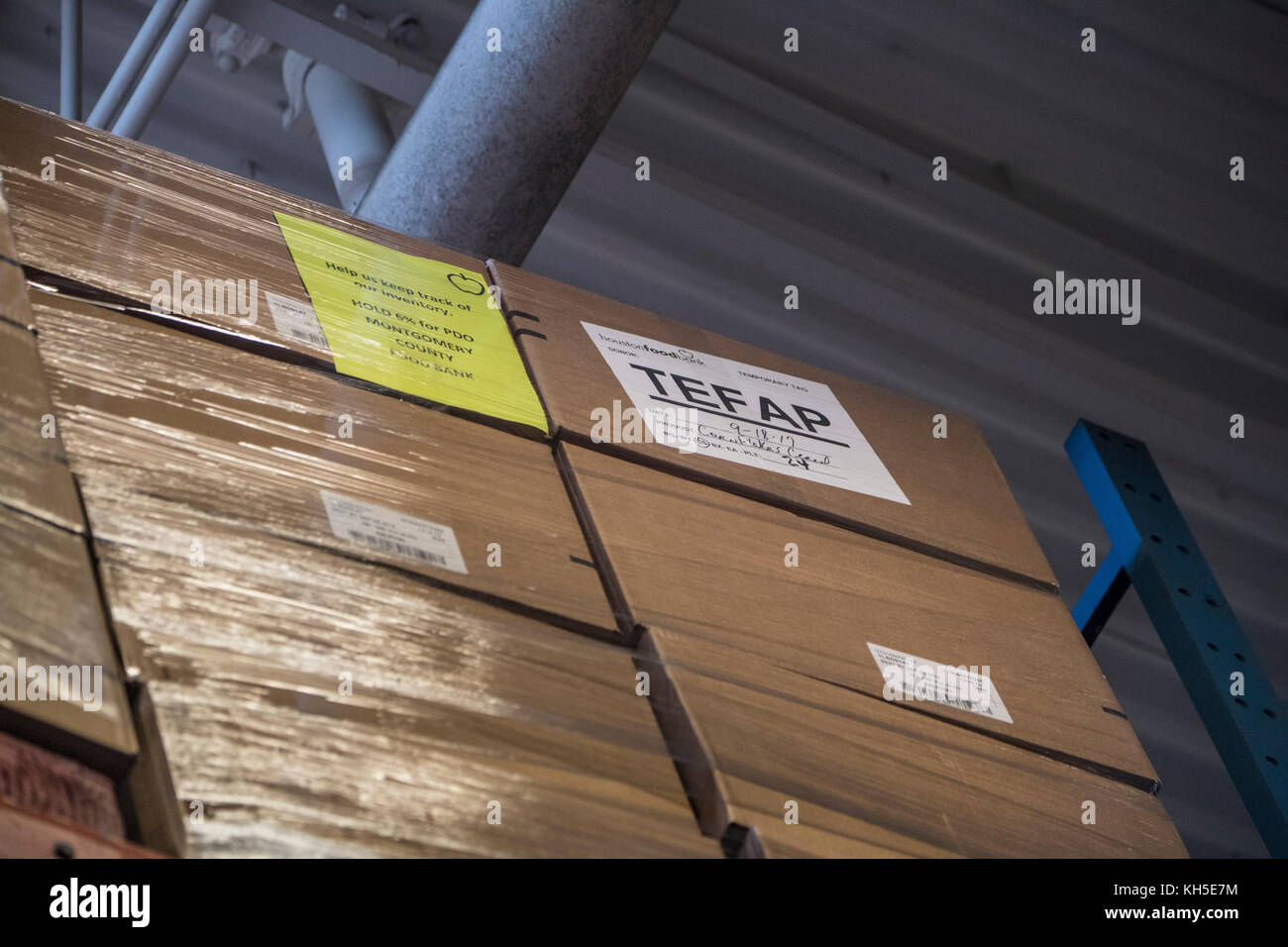 Pallets of USDA Emergency Food Assistance Program (TEFAP) commodities