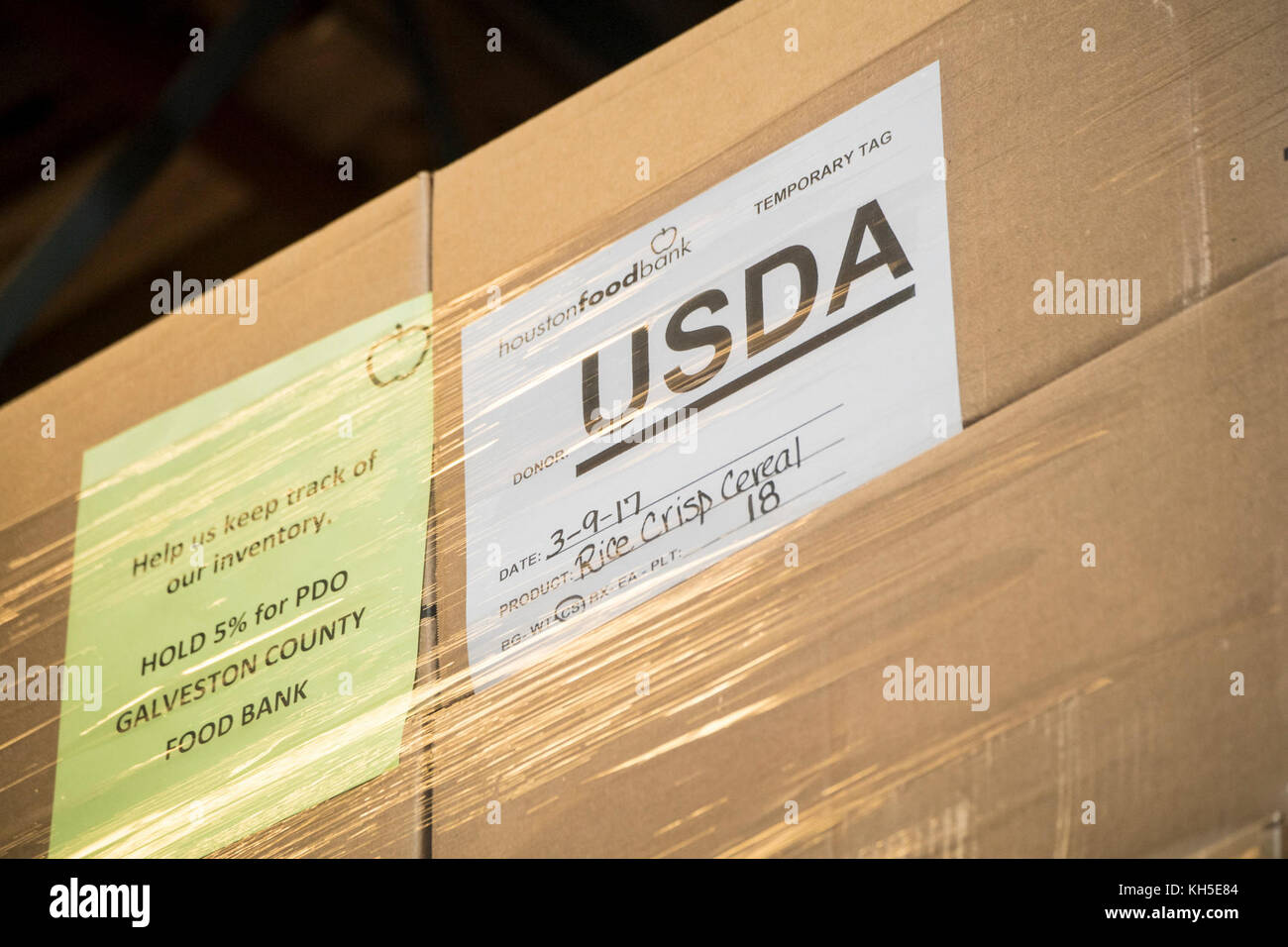 Pallets of USDA Emergency Food Assistance Program (TEFAP) commodities