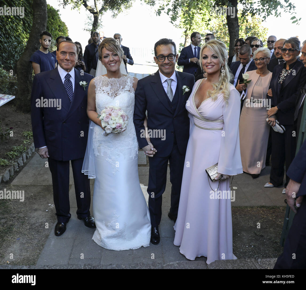 Silvio Berlusconi and his partner Francesca Pascale attend the wedding of her sister Marianna Pascale in Ravello  Featuring: Silvio Berlusconi, Francesca Pascale, Marianna Pascale, Carlo Pasquale Gargiulo Where: Ravello, Italy When: 13 Oct 2017 Credit: IPA/WENN.com  **Only available for publication in UK, USA, Germany, Austria, Switzerland** Stock Photo