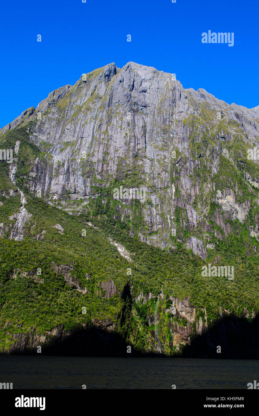 The steep cliffs of Milford Sound, South Island, New Zealand Stock ...