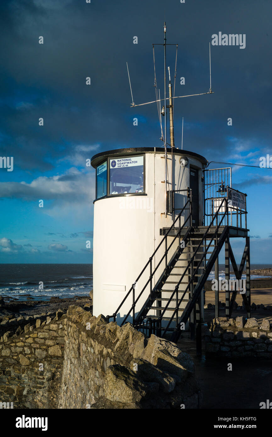 National Coastwatch tower at Porthcawl in South Wales. Coastwatch is a volountary charity keeping watch along the UK's coasts, Stock Photo