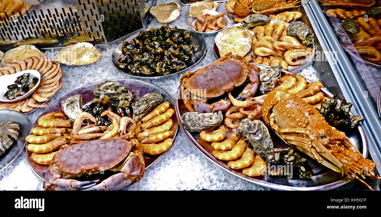 Seafood at display in a portoguese restaurant, Lisbon, Portugal Stock