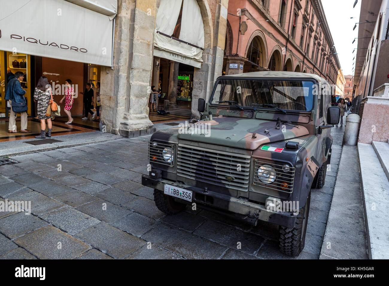 A security forces Landrover parked near to Piazza Maggiore, Bologna city  life, Italy Stock Photo - Alamy