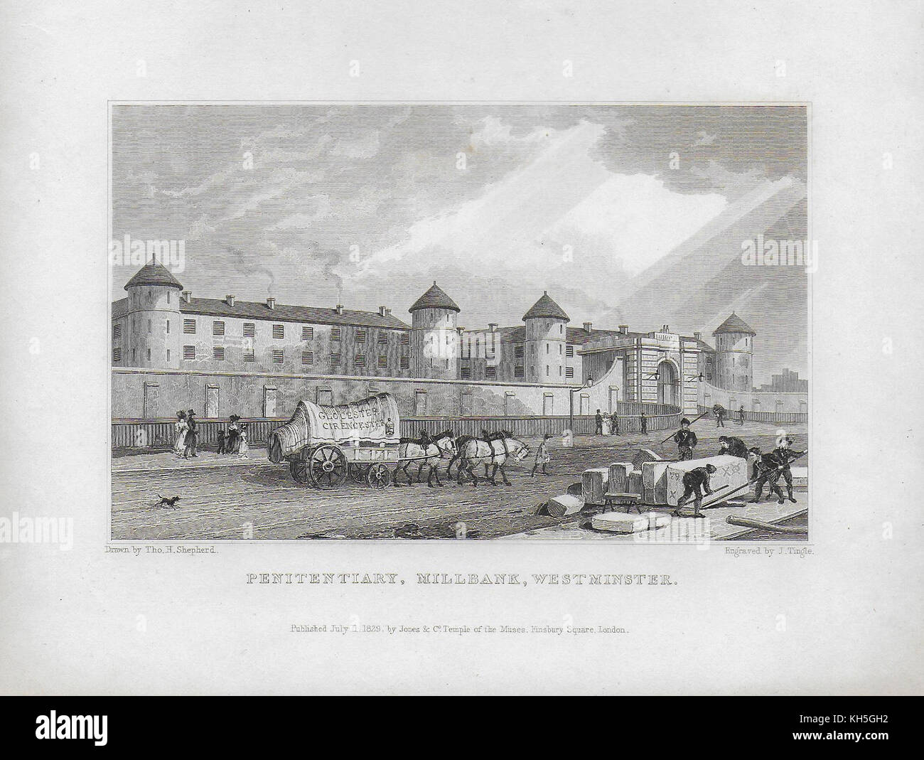 Penitentiary, Millbank, Westminster, Engraving from 'Metropolitan Improvements, or London in the Nineteenth Century' London, England, UK Stock Photo