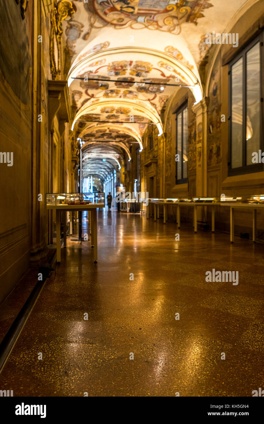 The Archiginnasio of Bologna library, Bologna city life, Italy Stock