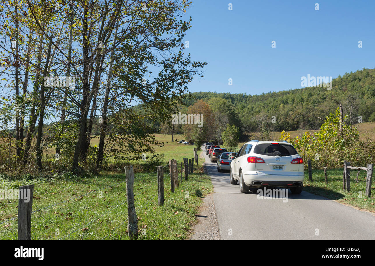 Great Smoky Mountains National Park.  Cades Cove loop road. Stock Photo