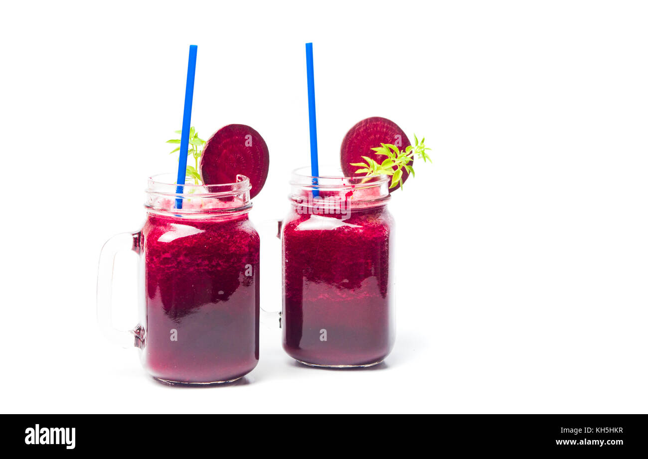 Healthy beet smoothie in a jar isolated on white Stock Photo Alamy