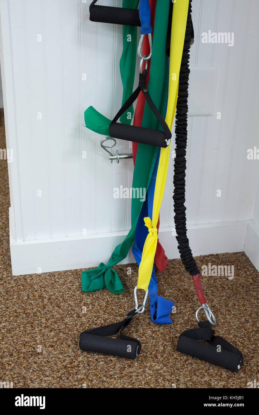 Elastic bands used in physical therapy Stock Photo Alamy