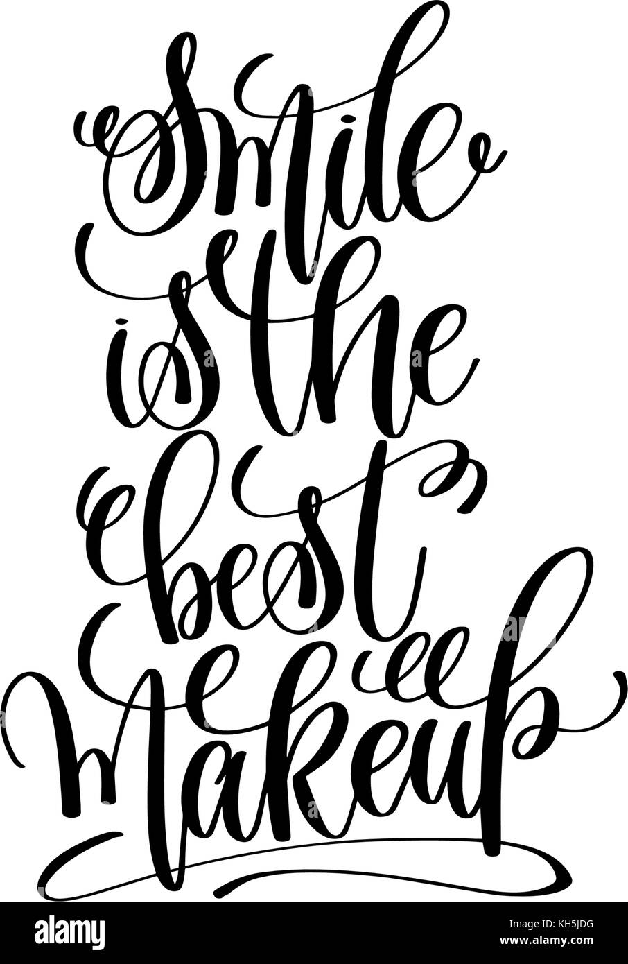 smile is the best makeup hand lettering positive quote Stock Vector Art