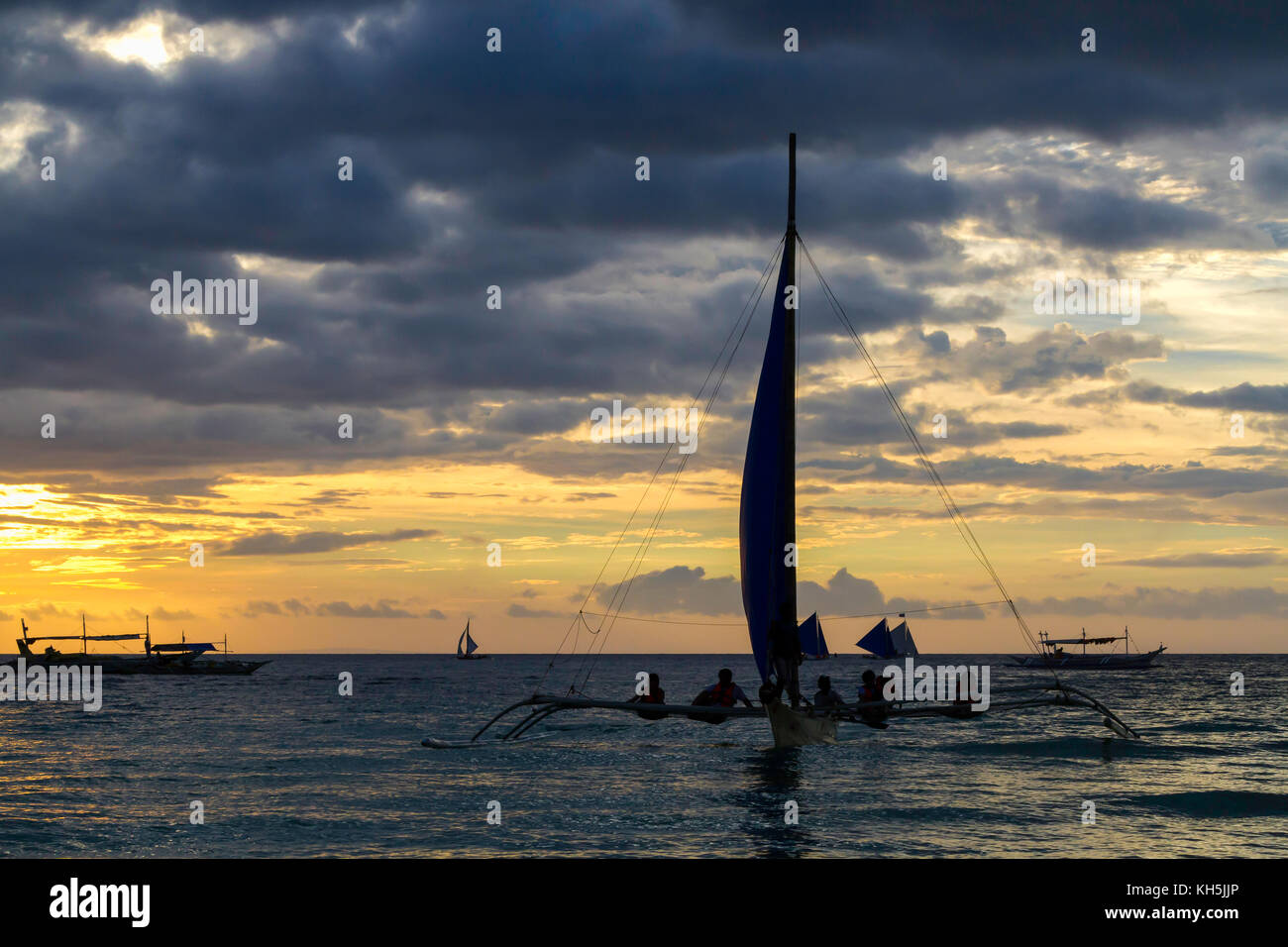 Sailing is very popular on Boracay island, Philippines. Sailboats