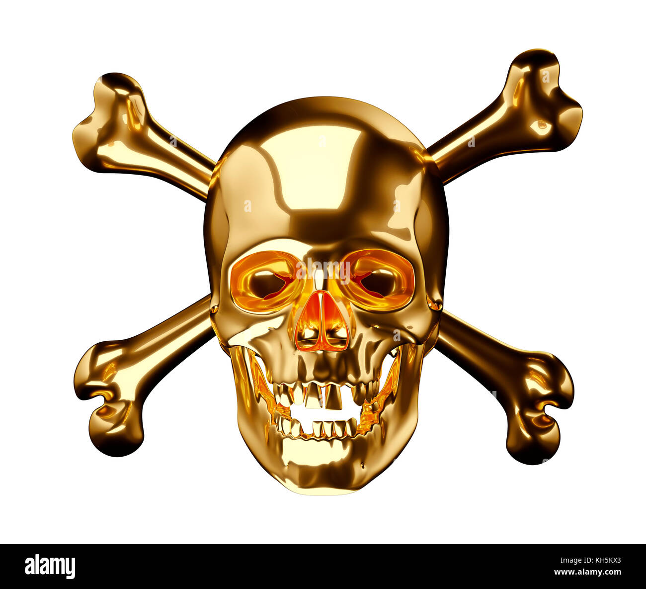 Golden Skull with crossbones or totenkopf isolated on white 3d